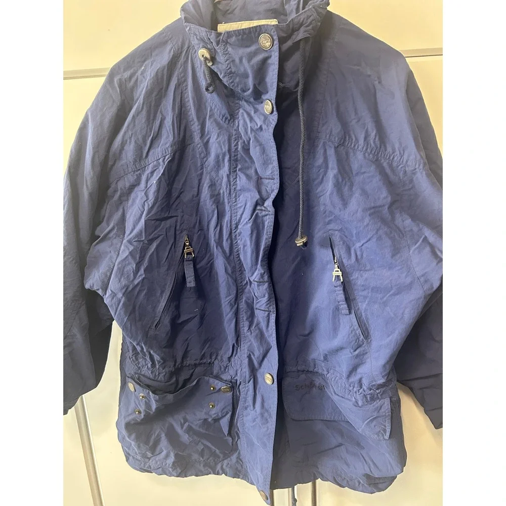 Vintage Schoffel Blue Utility Jacket Hooded Full Zip Windbreaker‎ Mens Medium